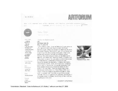 Schambelan, Elizabeth, “Jules de Balincourt, LFL Gallery,” artforum.com May 27, 2003.   