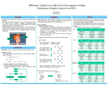 MPGraph: A High Level API for Fast Development of High Performance Graphic Analytics on GPUs Zhisong Fu SYSTAP, LLC  Motivation