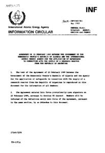 INFCIRC[removed]Agreement of 23 February 1989 Between the Government of Algeria and the Agency for the Application of Safeguards in Connection with the Supply of a Research Reactor from the Republic of Argentina