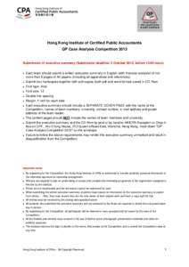 Hong Kong Institute of Certified Public Accountants QP Case Analysis Competition 2012 Submission of executive summary (Submission deadline: 3 October 2012, before 12:00 noon) 