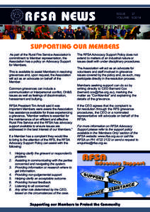 ISSUE	37 VOLUME	SUPPORTING OUR MEMBERS As part of the Rural Fire Service Association’s commitment to Member representation, the