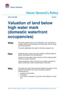 Valuer General’s Policy - Valuation of land below high water mark (domestic waterfront occupancies)