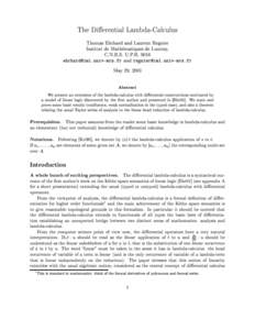 The Dierential Lambda-Calculus Thomas Ehrhard and Laurent Regnier Institut de Mathématiques de Luminy, C.N.R.S. U.P.R[removed]removed]