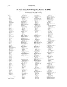 138  GSCM Reporter All Name Index, GSCM Reporter, Volume[removed]Compiled by David R. Swaney
