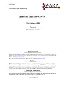 WTB[removed]Document type: Reference Data fields used in FWA V4.1 (V1.0) October 2006