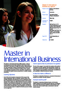 Master in International Business at a glance Program name Master in International Business