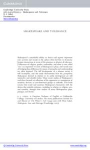 Cambridge University Press[removed]5 - Shakespeare and Tolerance B. J. Sokol Frontmatter More information