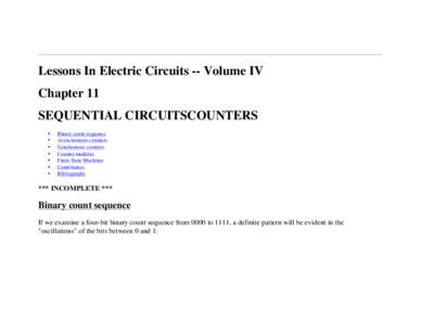 Lessons In Electric Circuits -- Volume IV Chapter 11 SEQUENTIAL CIRCUITSCOUNTERS • • •