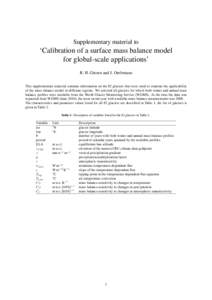 Supplementary material to  ‘Calibration of a surface mass balance model for global-scale applications’ R. H. Giesen and J. Oerlemans This supplementary material contains information on the 82 glaciers that were used 