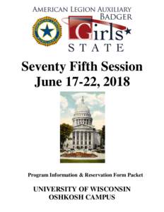 Seventy Fifth Session June 17-22, 2018 Program Information & Reservation Form Packet  UNIVERSITY OF WISCONSIN