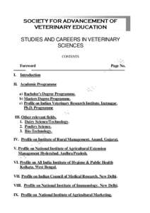 STUDIES AND CAREERS IN VETERINARY SCIENCES CONTENTS Foreword I.