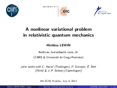 A nonlinear variational problem in relativistic quantum mechanics