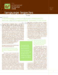 June 2009 volume 13 number 1 language legacies ENDANGERED LANGUAGE FUND ANNOUNCES