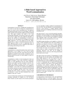 A Rule based Approach to Word Lemmatization Joël Plisson, Nada Lavrac, Dunja Mladenic