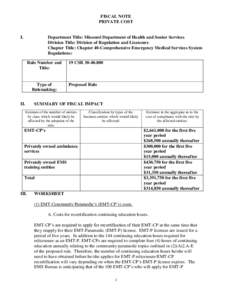 FISCAL NOTE PRIVATE COST I.  Department Title: Missouri Department of Health and Senior Services
