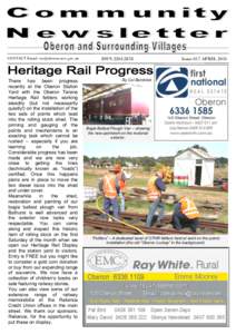 CONTACT Email:   There has been progress recently at the Oberon Station Yard with the Oberon Tarana Heritage Rail fettlers working