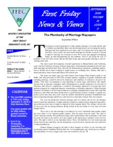 First Friday News & Views THE MONTHLY NEWSLETTER OF THE