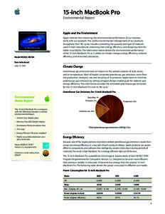 15-inch MacBook Pro Environmental Report Apple and the Environment  Model MD103, MD104