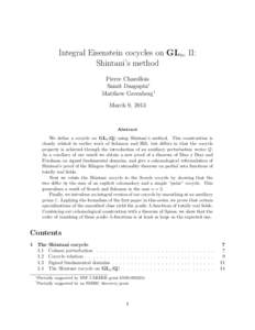 Integral Eisenstein cocycles on GLn, II: Shintani’s method Pierre Charollois Samit Dasgupta∗ Matthew Greenberg† March 9, 2013