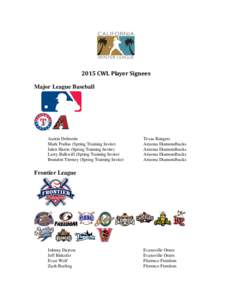 2015 CWL Player Signees Major League Baseball Austin Delmotte Mark Podlas (Spring Training Invite) Jalen Harris (Spring Training Invite)