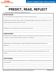 biology/common core: critical reading Name: predict, read, reflect Use this skills sheet to study the article “Battling Ebola” (p. 6).