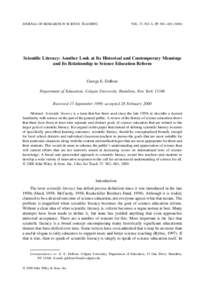 JOURNAL OF RESEARCH IN SCIENCE TEACHING  VOL. 37, NO. 6, PP. 582 ± Scienti®c Literacy: Another Look at Its Historical and Contemporary Meanings and Its Relationship to Science Education Reform