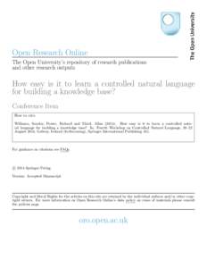 Open Research Online The Open University’s repository of research publications and other research outputs How easy is it to learn a controlled natural language for building a knowledge base?