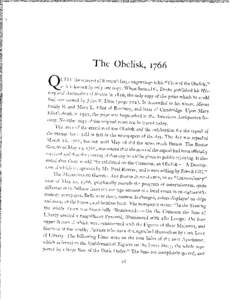 The Obelisk, 1766 L lIE thc scarcest of Revere’s large eng ravings is his “View of the Obelisk,” a it is known by only one copy. When Sam uel G. Drake published his His