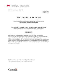 Expiry Review Decision - Statement of Reasons