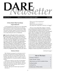 DARE Newsletter oVol. 12, No. 4 Dictionary of American Regional English