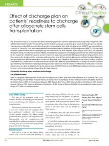 RESEARCH  Effect of discharge plan on patients’ readiness to discharge after allogeneic stem cells transplantation