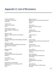 Appendix V: List of Reviewers  Andressen, Rigoberto Universidad de Los Andes Venezuela Asanuma, Jun