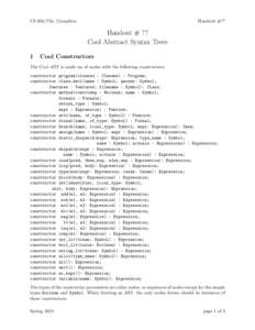 CS: Compilers  Handout #?? Handout # ?? Cool Abstract Syntax Trees