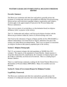 WESTERN SAHARA 2013 INTERNATIONAL RELIGIOUS FREEDOM REPORT
