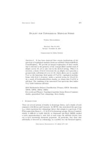 271  Documenta Math. Duality for Topological Modular Forms Vesna Stojanoska
