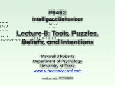 PS452 Intelligent Behaviour Lecture 8: Tools, Puzzles, Beliefs, and Intentions Maxwell J Roberts