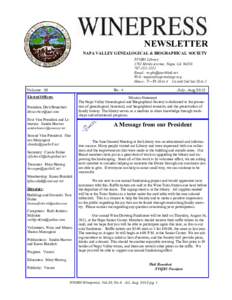 NEWSLETTER NAPA VALLEY GENEALOGICAL & BIOGRAPHICAL SOCIETY NVGBS Library 1701 Menlo Avenue, Napa, CA2252 Email: 