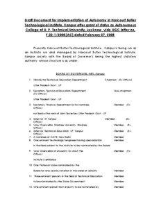 Draft Document for Implementation of Autonomy in Harcourt Butler Technological Institute, Kanpur after grant of status as Autonomous College of U. P. Technical University, Lucknow vide UGC letter no.