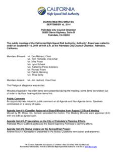 BOARD MEETING MINUTES SEPTEMBER 16, 2014 Palmdale City Council Chamber[removed]Sierra Highway, Suite B Palmdale, CA 93550