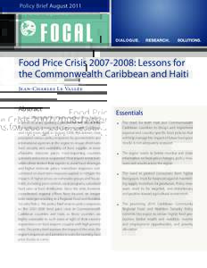 Policy Brief AugustFood Price Crisis: Lessons for the Commonwealth Caribbean and Haiti Jean-Charles Le Vallée