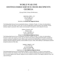 WORLD WAR ONE DISTINGUISHED SERVICE CROSS RECIPIENTS GEORGIA (Georgia Public Libraries Identification)  ANDERSON, EMORY L., PVT