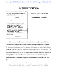 Case 3:13-cv[removed]PGS-LHG Document 66 Filed[removed]Page 1 of 10 PageID: 4366  UNITED STATES DISTRICT COURT FOR THE DISTRICT OF NEW JERSEY  GRANGE CONSULTING GROUP and
