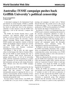 World Socialist Web Site  wsws.org Australia: IYSSE campaign pushes back Griffith University’s political censorship
