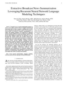 T-ASLR1.R1  1 Extractive Broadcast News Summarization Leveraging Recurrent Neural Network Language