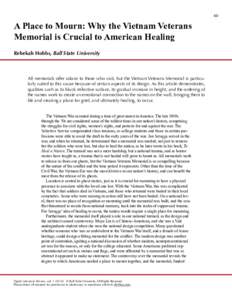 60  A Place to Mourn: Why the Vietnam Veterans Memorial is Crucial to American Healing Rebekah Hobbs, Ball State University