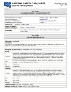 MATERIAL SAFETY DATA SHEET USG® No. 1 Pottery Plaster MSDS #Page 1 of 8