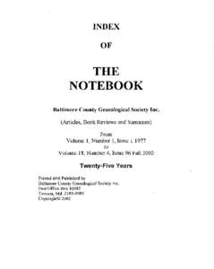 INDEX OF THE NOTEBOOK Baltimore County Genealogical Society Inc.