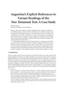 Augustine’s Explicit References to Variant Reading of the New Testament Text