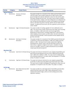 State of Alaska Department of Education and Early Development Capital Improvement Projects (FY2014) Project Descriptions  Priority