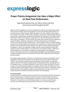 Proper Priority Assignment Can Have a Major Effect on Real-Time Performance Adjusting thread priorities can reduce context switching and increase overall throughput by 80% Real-time software applications consist of multi